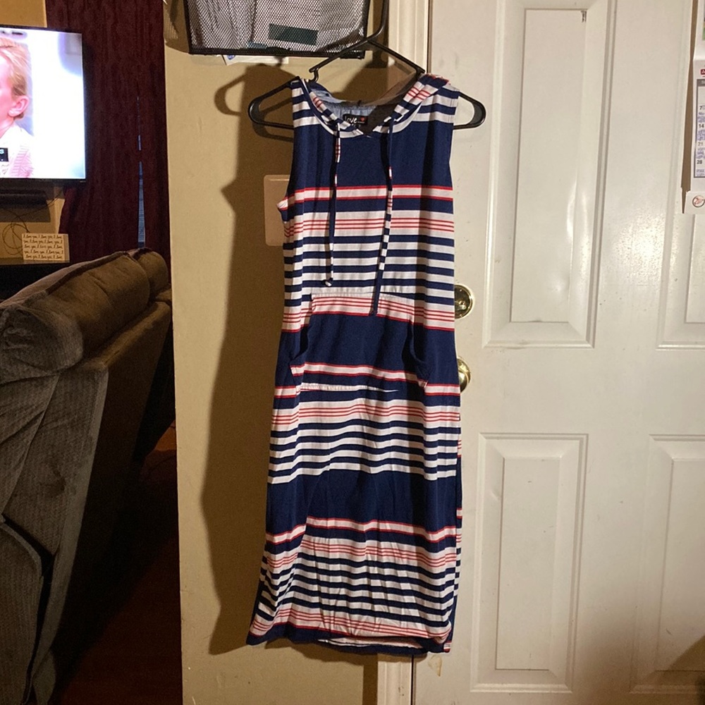 hooded sleeveless striped  maxi dress